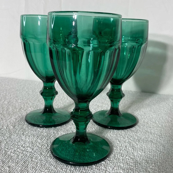 Vintage Libbey Glass Duratuff Gibraltar Juniper Green Water Goblets Set Of 3 - Picture 3 of 11